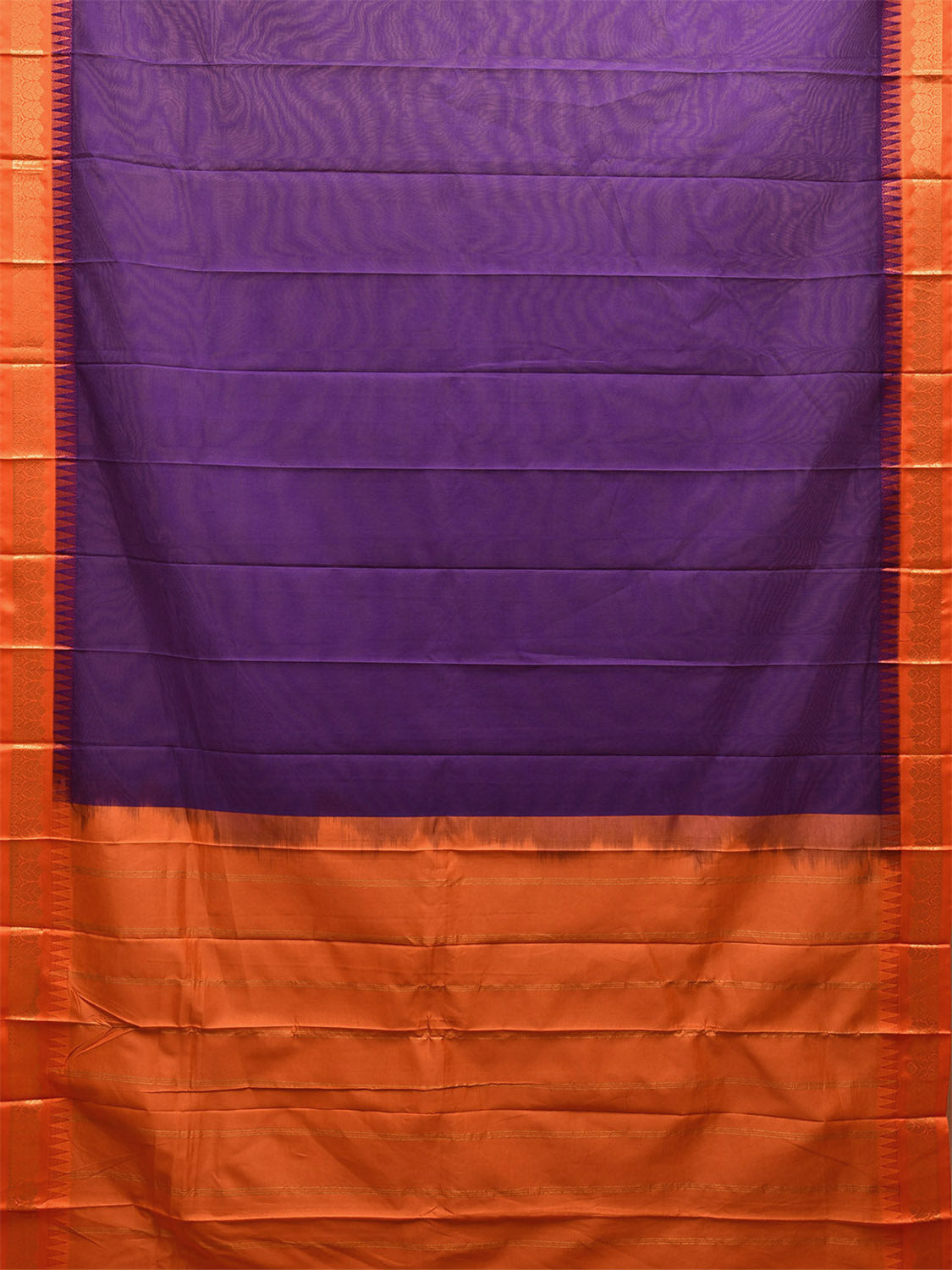 Indigo and Orange Gadwal Cotton Plain Saree with Strips Pallu and Border Design No Blouse g0405