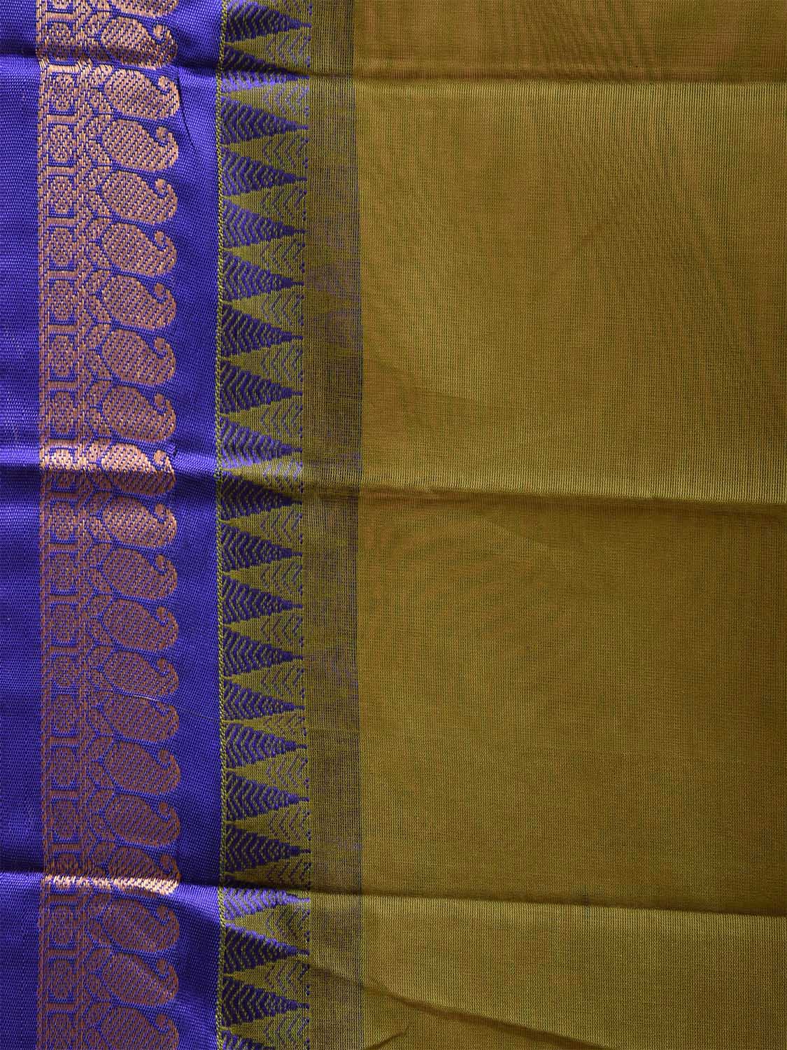 Olive and Dark Blue Gadwal Cotton Plain Saree with Strips Pallu and Border Design No Blouse g0406