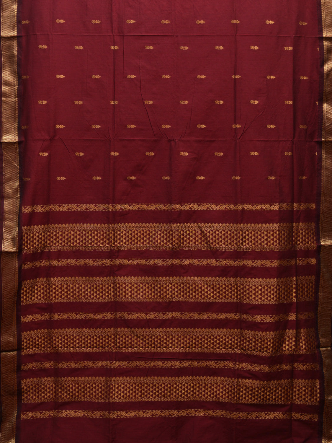 Maroon Gadwal Cotton Saree with Body Buta and Pallu Design g0407