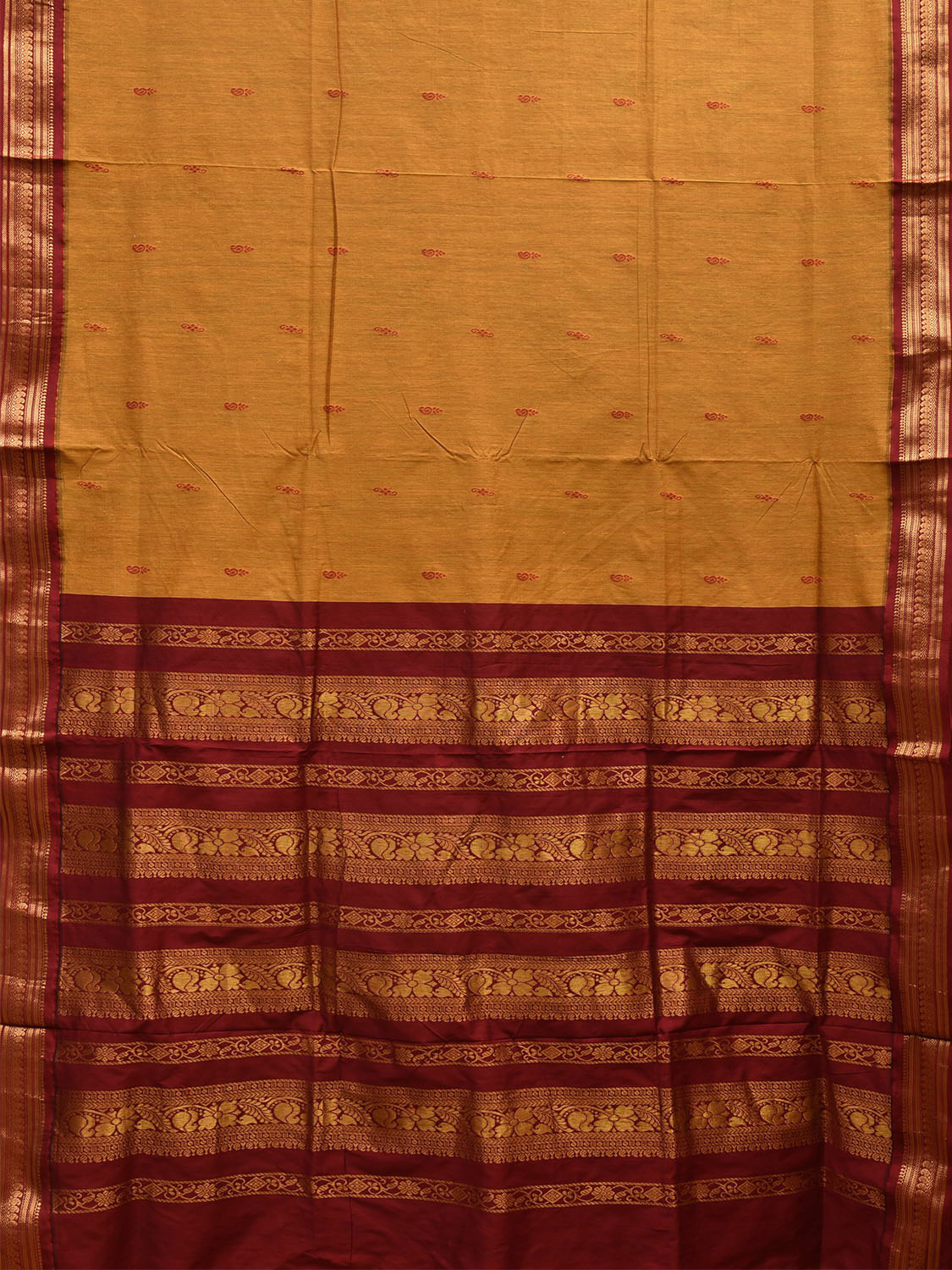 Mustard and Maroon Gadwal Cotton Saree with Pallu and Border Design g0409