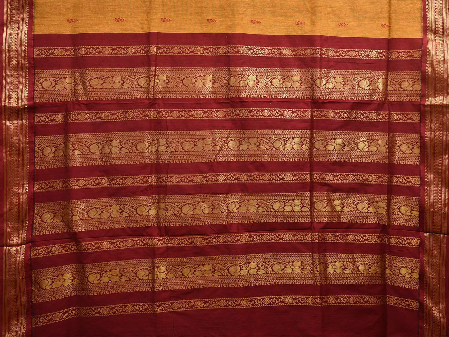 Mustard and Maroon Gadwal Cotton Saree with Pallu and Border Design g0409