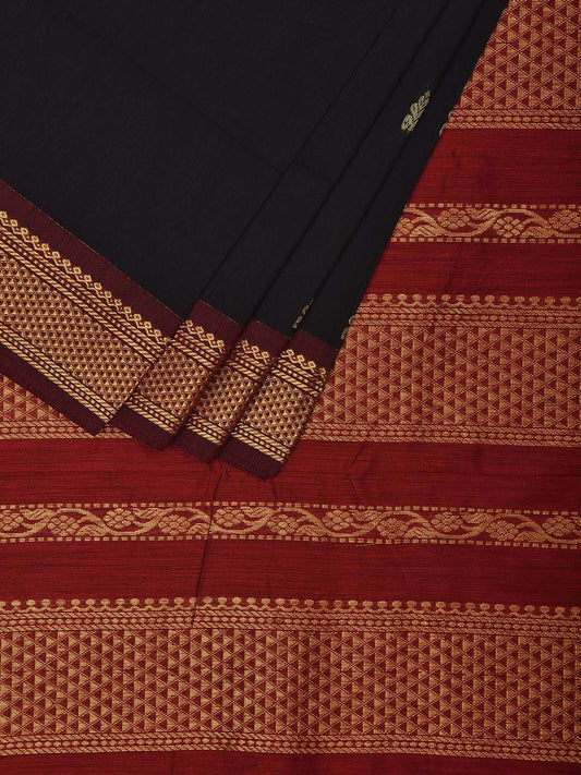 Black and Maroon Gadwal Cotton Saree with Pallu and Border Design g0410
