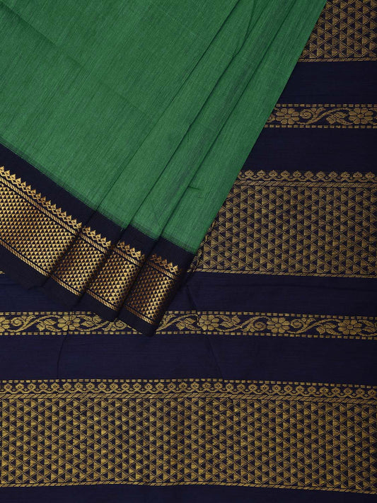 Turquoise and Navy Gadwal Cotton Saree with Pallu and Border Design g0412