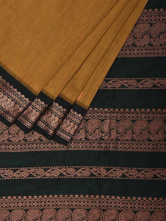 Mustard and Dark Green Gadwal Cotton Saree with Pallu and Border Design g0413