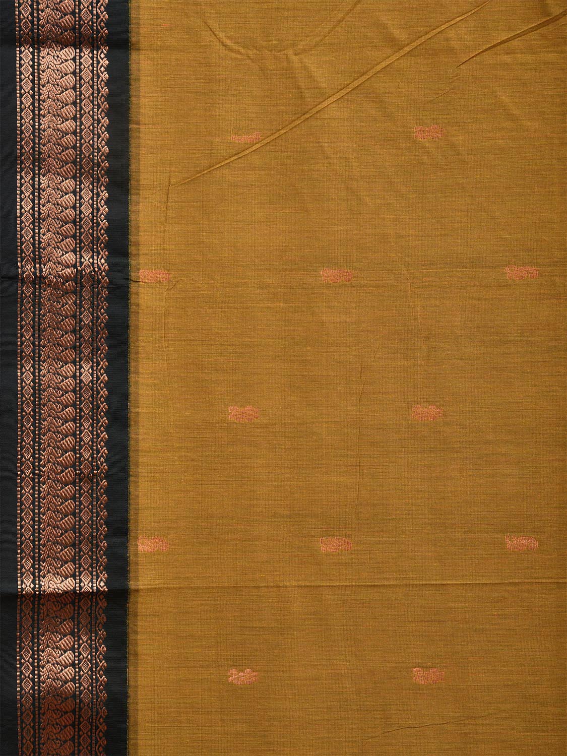 Mustard and Dark Green Gadwal Cotton Saree with Pallu and Border Design g0413