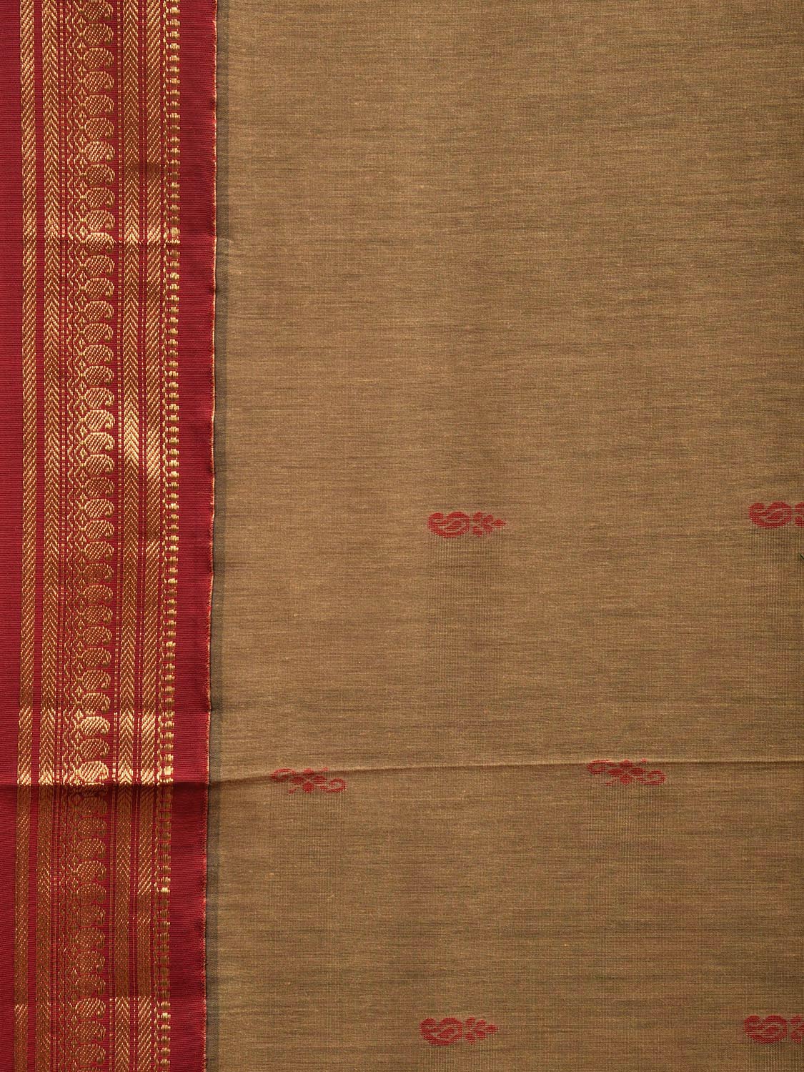 Fawn and Dark Red Gadwal Cotton Saree with Pallu and Border Design g0414