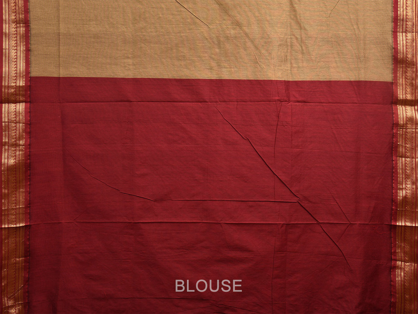 Fawn and Dark Red Gadwal Cotton Saree with Pallu and Border Design g0414