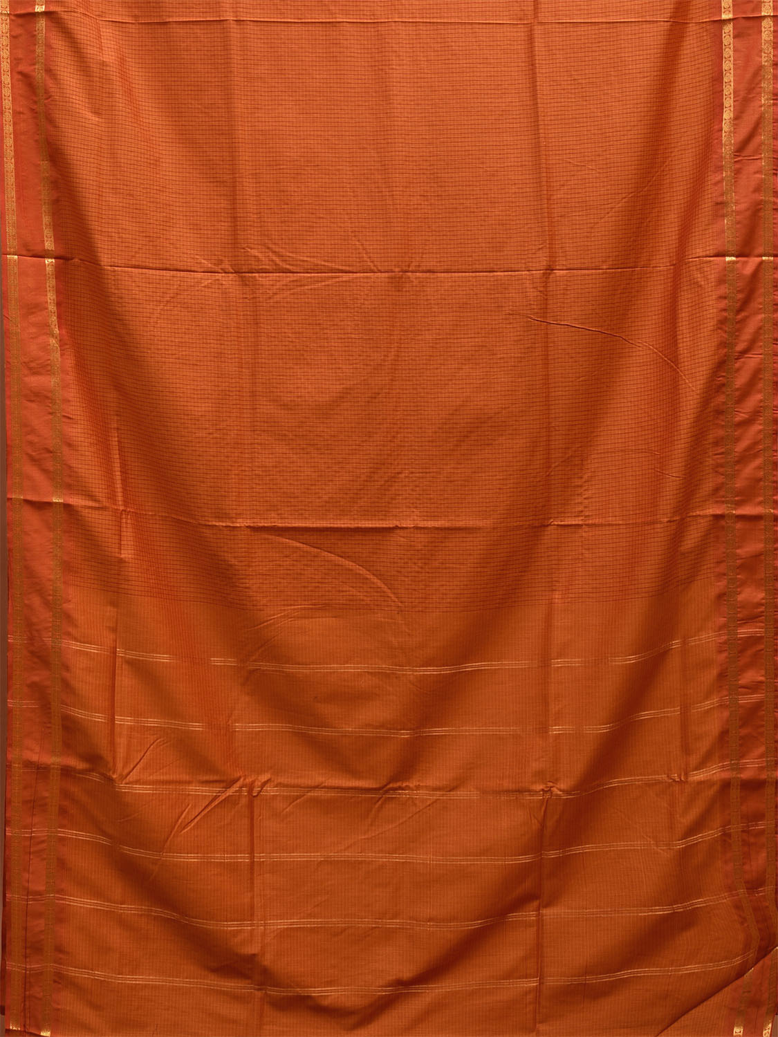 Orange Gadwal Cotton Saree with Checks and Rudraksh Border Design g0415