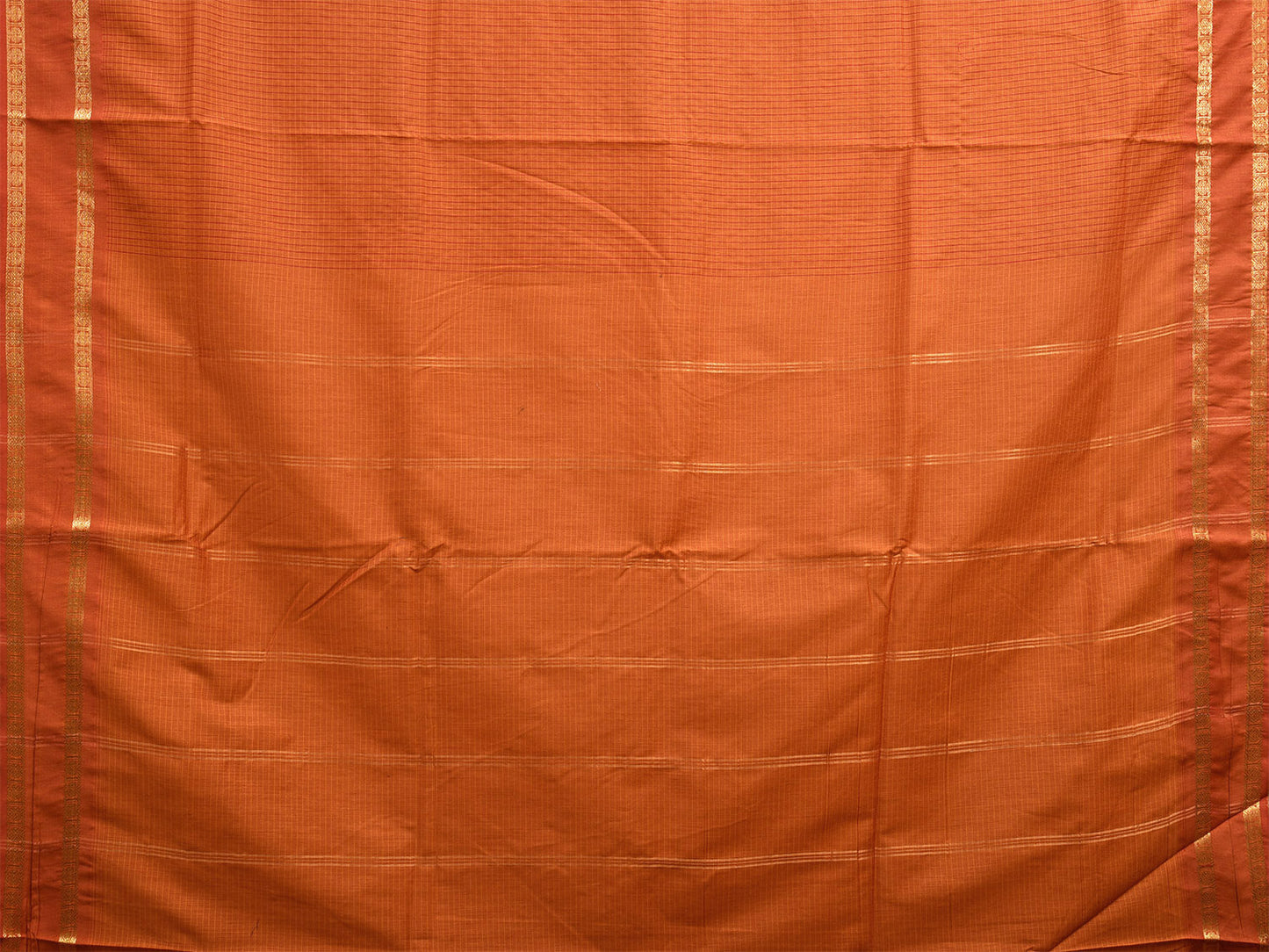 Orange Gadwal Cotton Saree with Checks and Rudraksh Border Design g0415