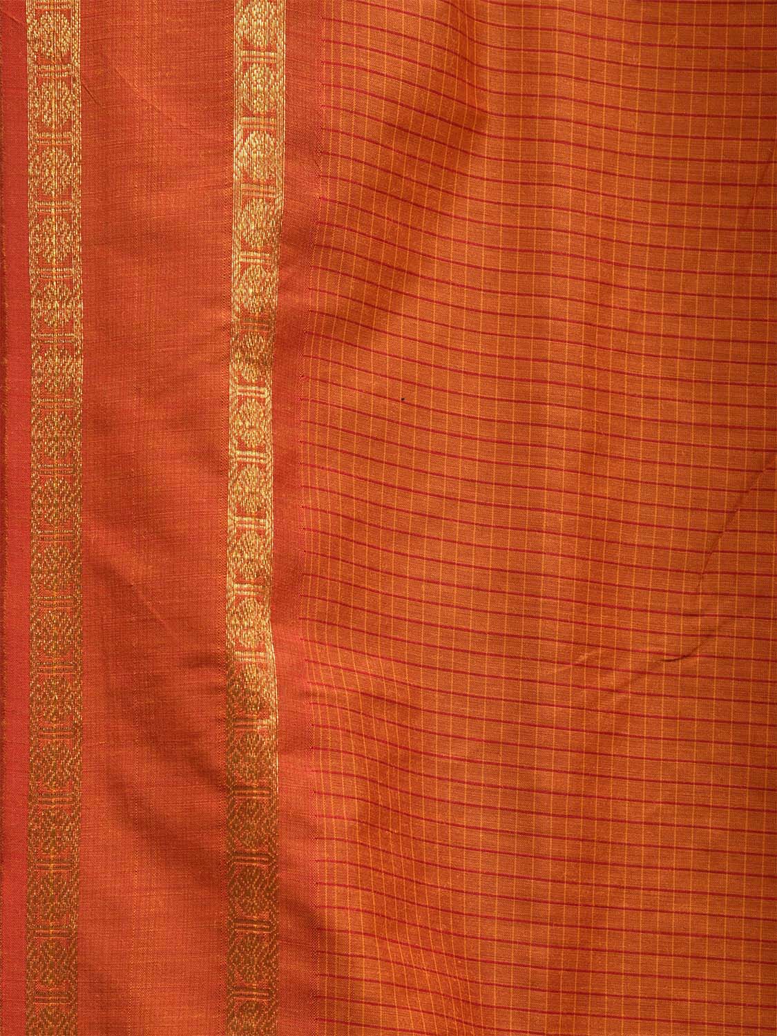 Orange Gadwal Cotton Saree with Checks and Rudraksh Border Design g0415
