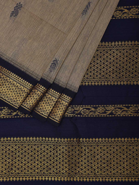 Light Grey and Navy Gadwal Cotton Saree with Pallu and Border Design g0416