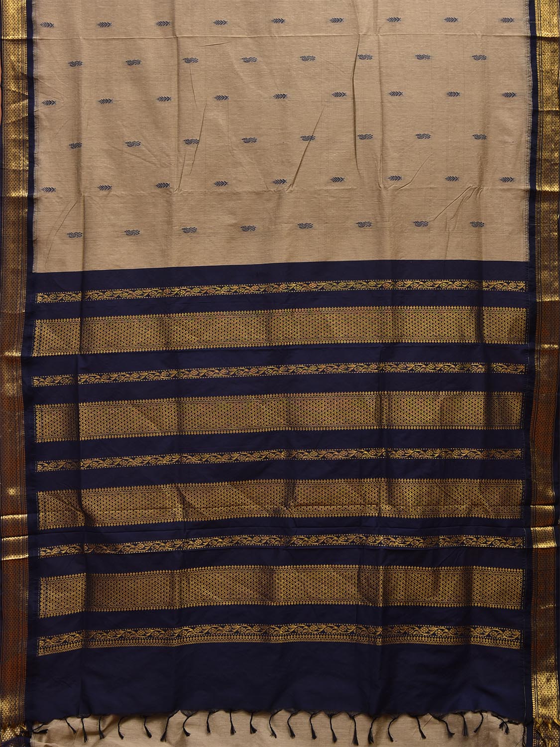 Light Grey and Navy Gadwal Cotton Saree with Pallu and Border Design g0416