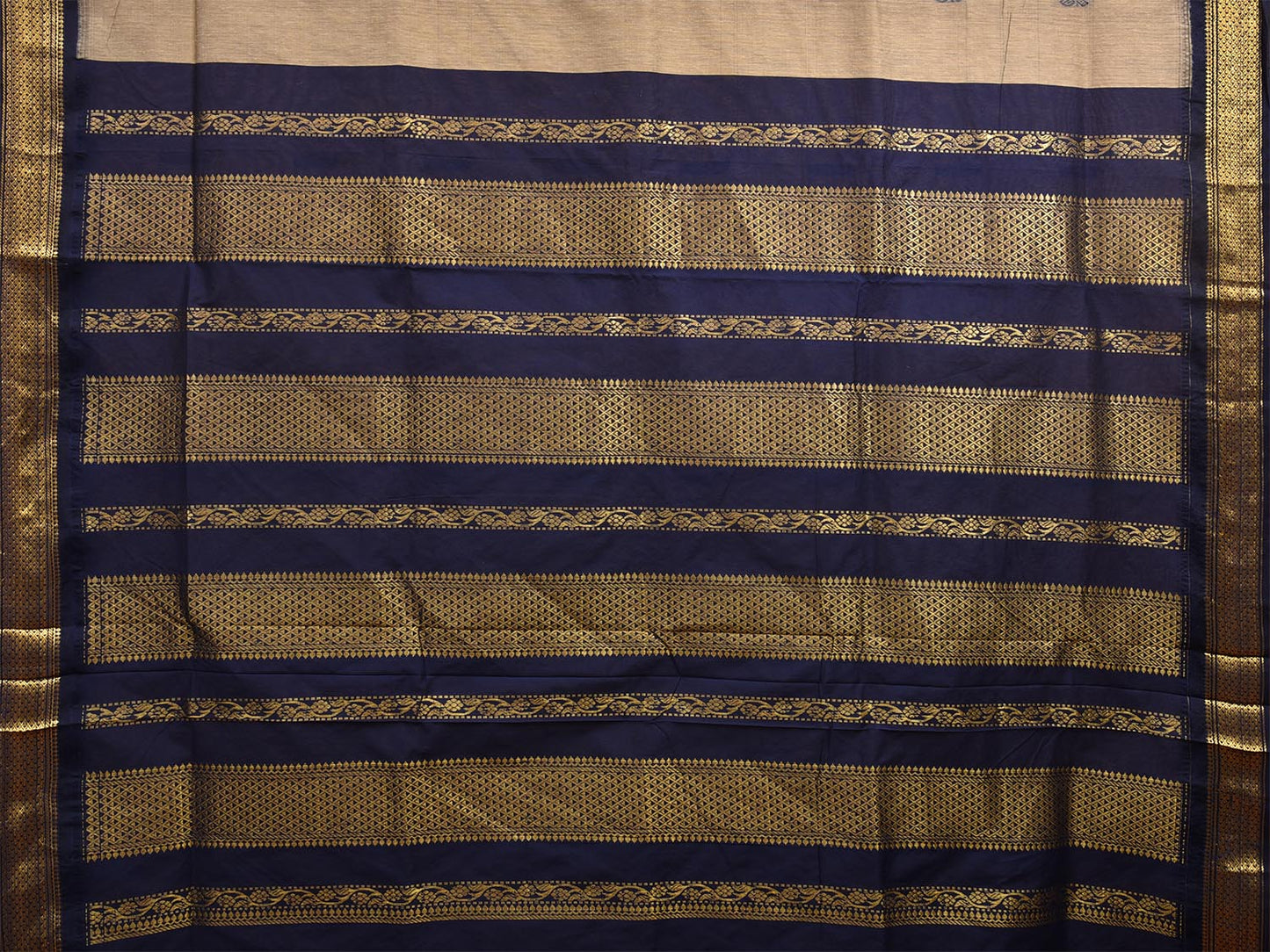 Light Grey and Navy Gadwal Cotton Saree with Pallu and Border Design g0416