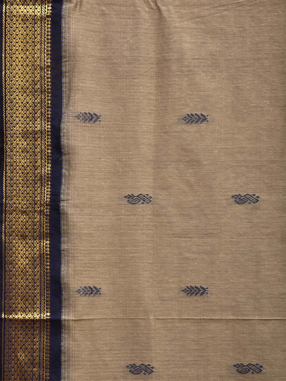 Light Grey and Navy Gadwal Cotton Saree with Pallu and Border Design g0416
