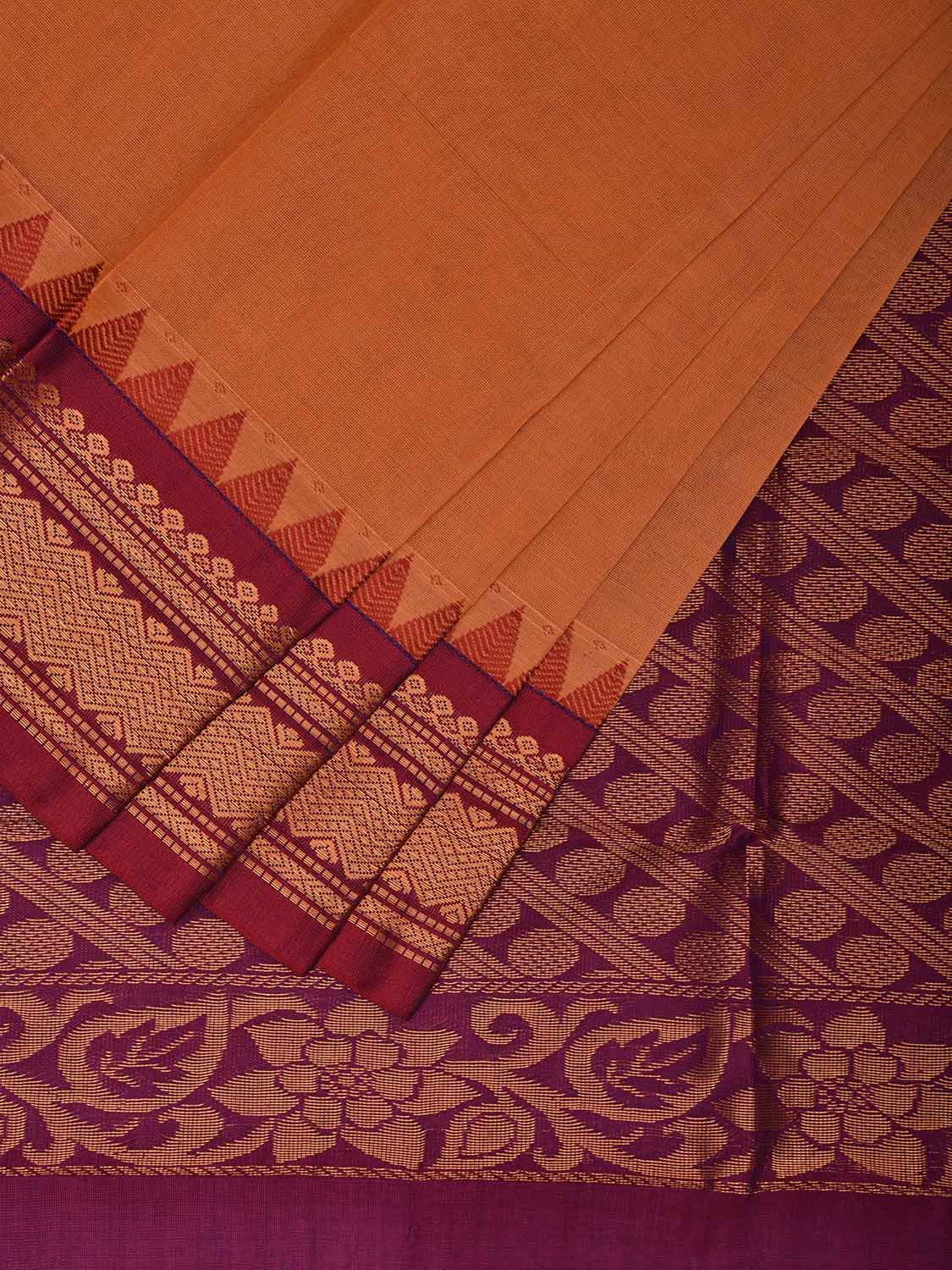 Mustard and Purple Gadwal Cotton Saree with Body Buta and Border-Pallu Design g0446