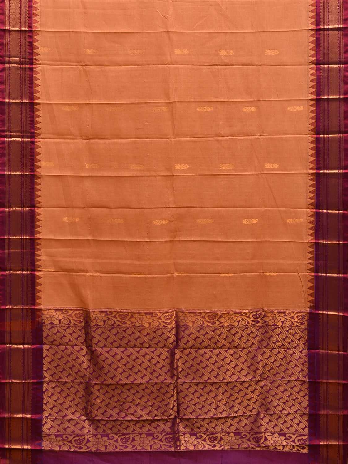 Mustard and Purple Gadwal Cotton Saree with Body Buta and Border-Pallu Design g0446