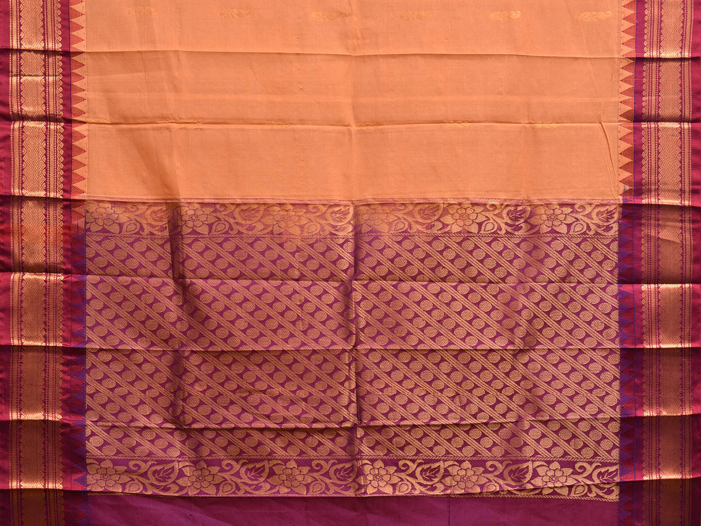 Mustard and Purple Gadwal Cotton Saree with Body Buta and Border-Pallu Design g0446