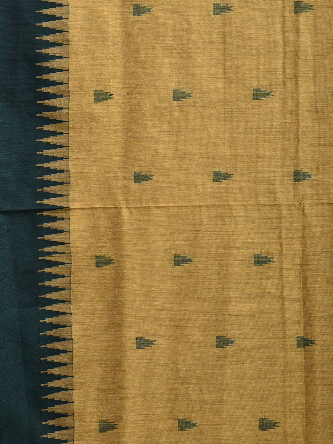 Light Yellow and Green Gadwal Cotton Saree with Body Buta and Temple Border Design g0448