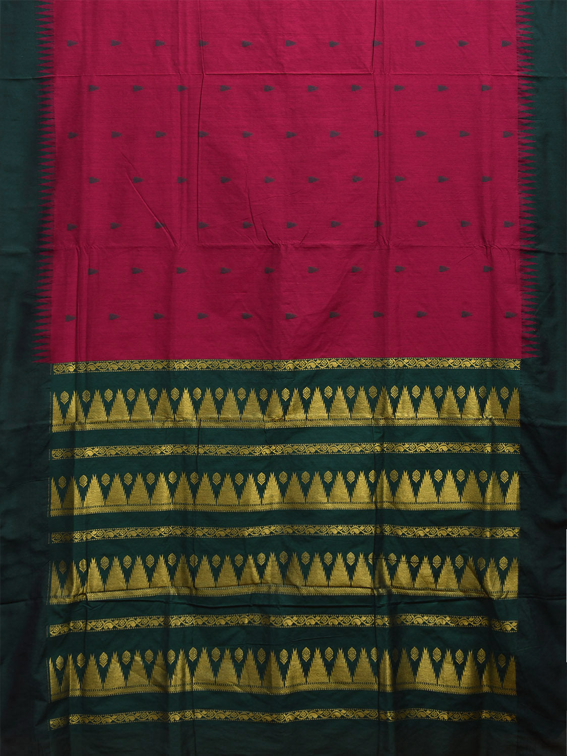 Pink and Green Gadwal Cotton Viscose Saree with Body Buta and Temple Border Design g0449