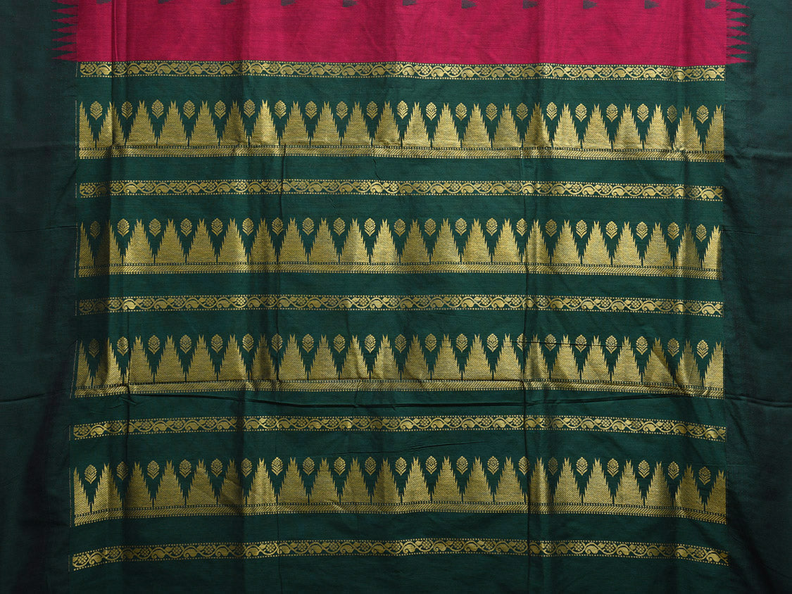 Pink and Green Gadwal Cotton Viscose Saree with Body Buta and Temple Border Design g0449