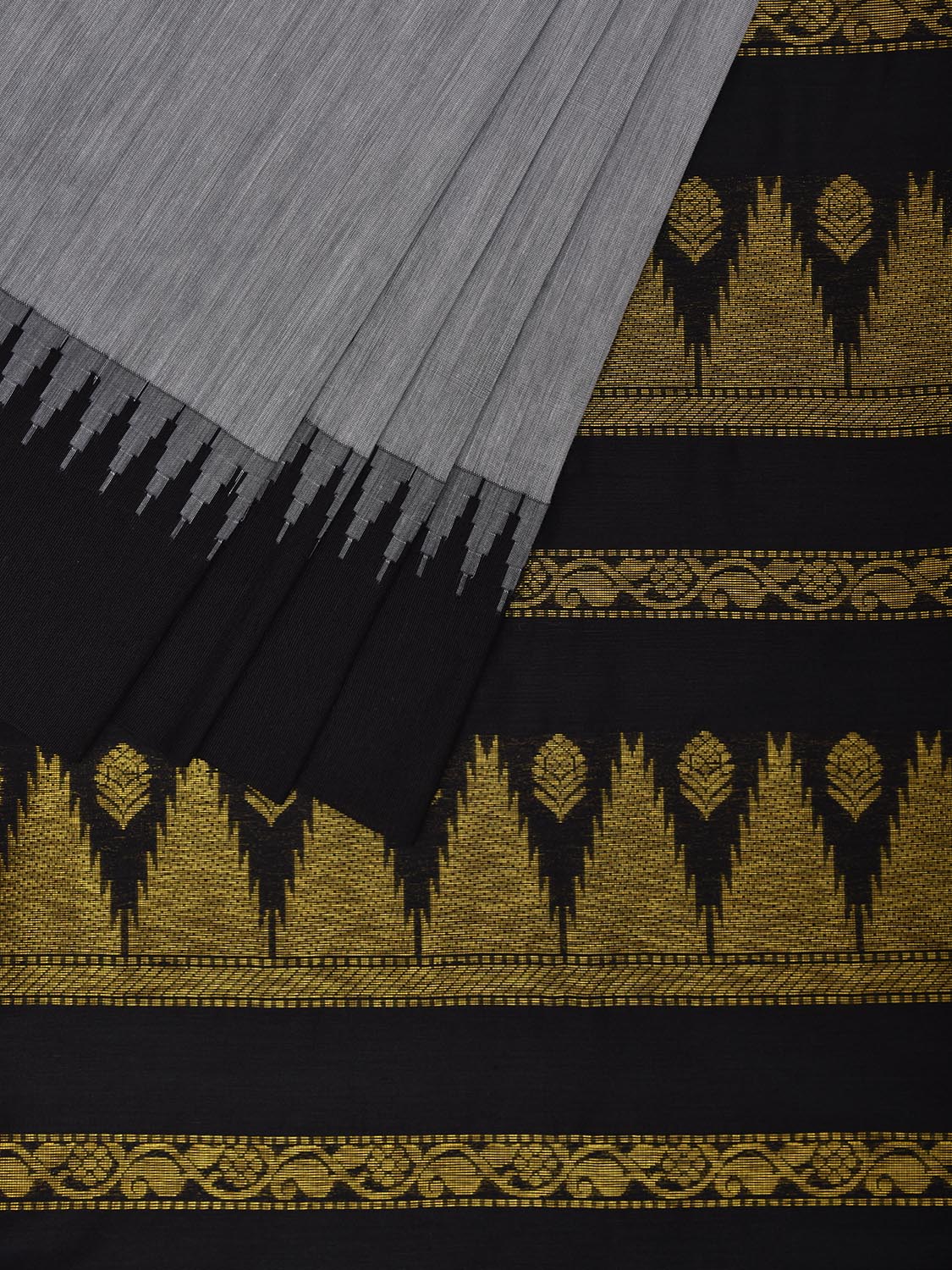 Light Grey and Green Gadwal Cotton Viscose Saree with Body Buta and Temple Border Design g0450