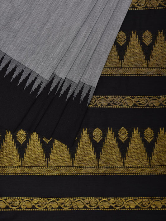 Light Grey and Green Gadwal Cotton Viscose Saree with Body Buta and Temple Border Design g0450