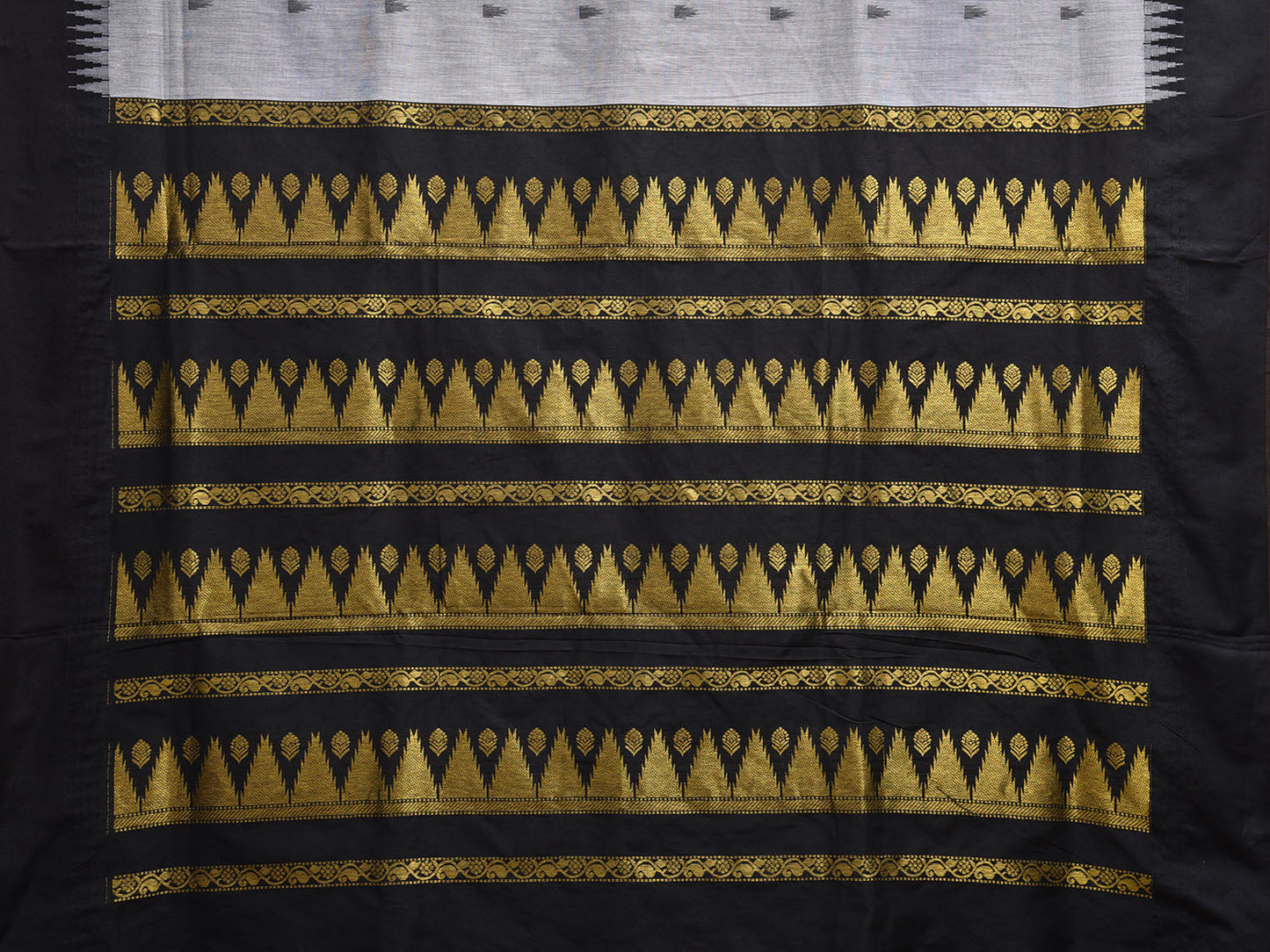 Light Grey and Green Gadwal Cotton Viscose Saree with Body Buta and Temple Border Design g0450