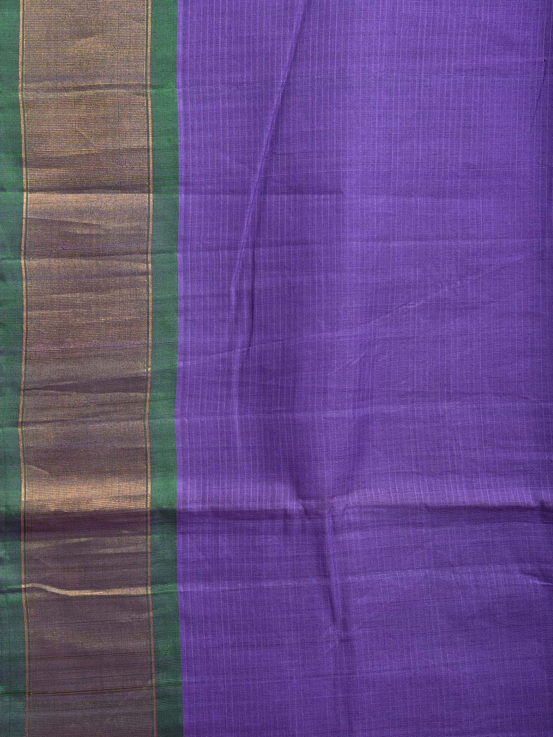 Lavender and Green Gadwal Cotton Silk Plain Saree with Strips Pallu Design g0451