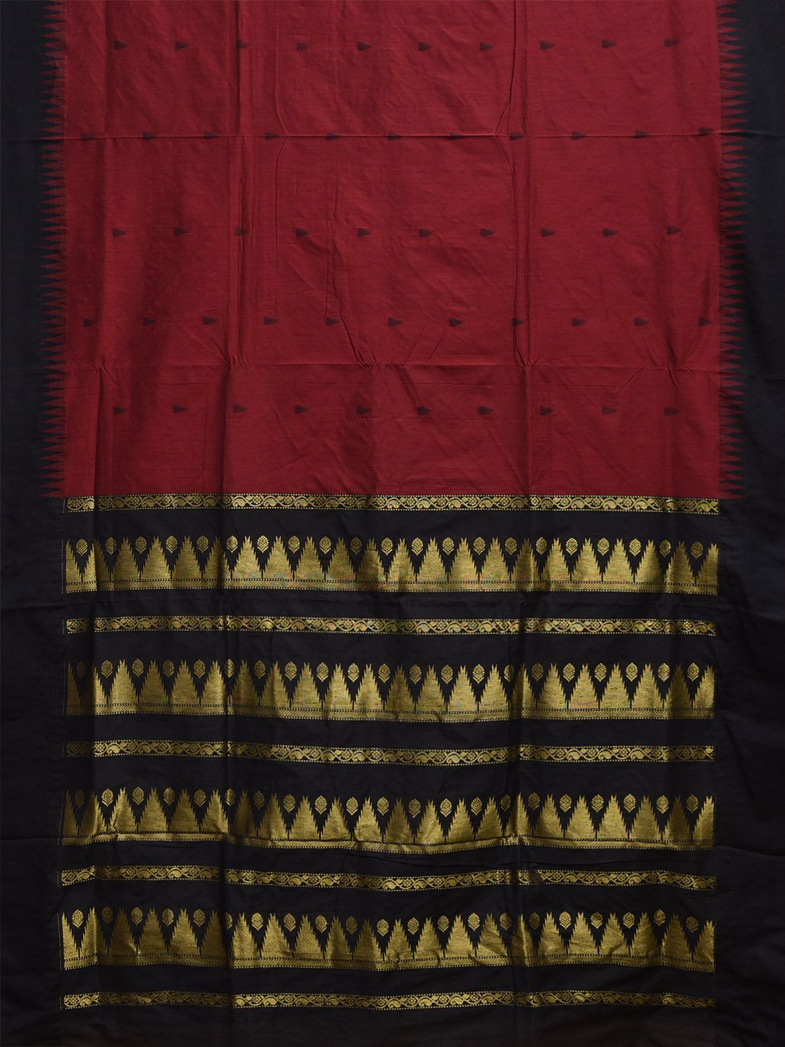 Red and Black Gadwal Cotton Viscose Saree with Temple Border Design g0477