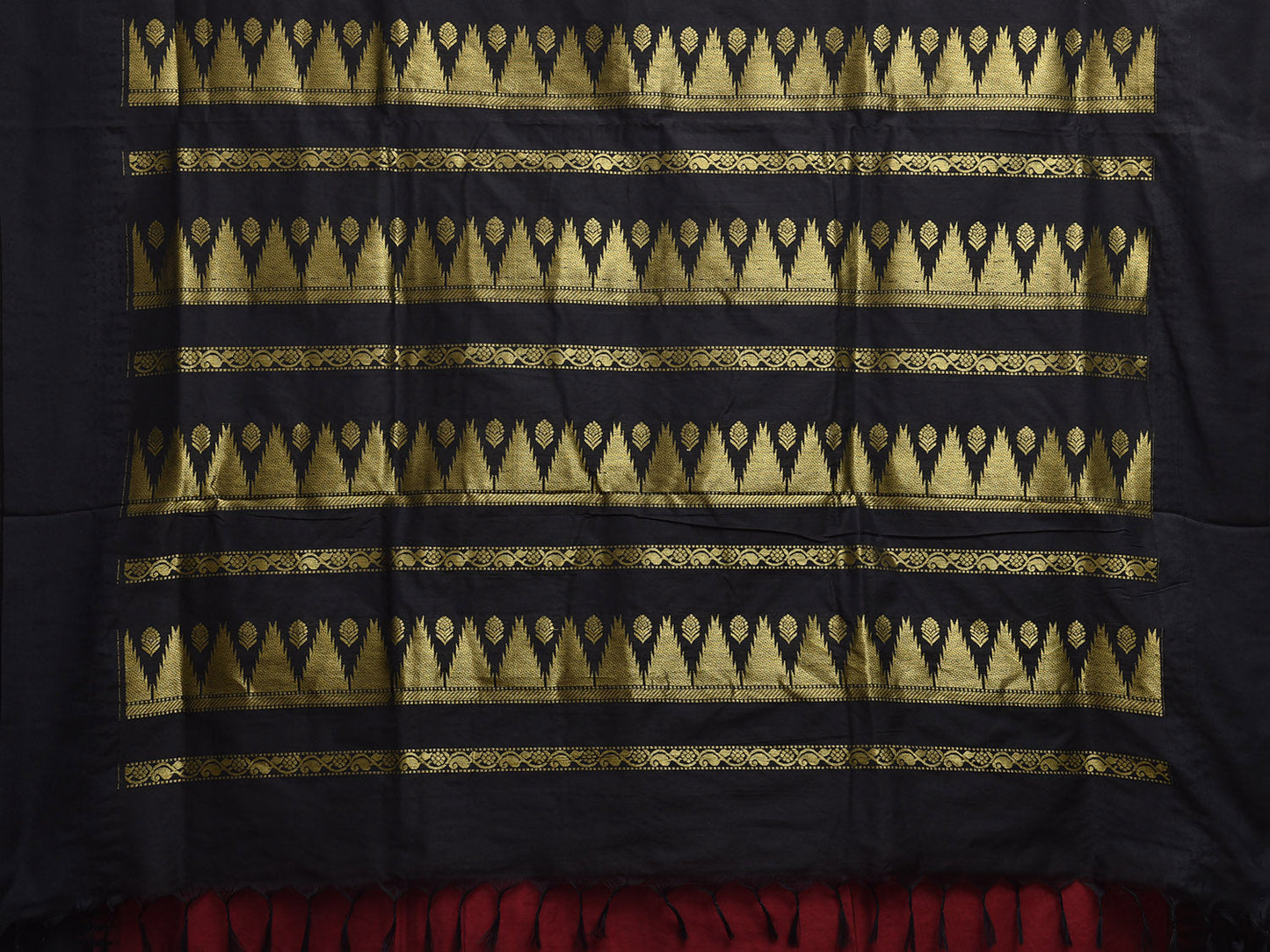 Red and Black Gadwal Cotton Viscose Saree with Temple Border Design g0477