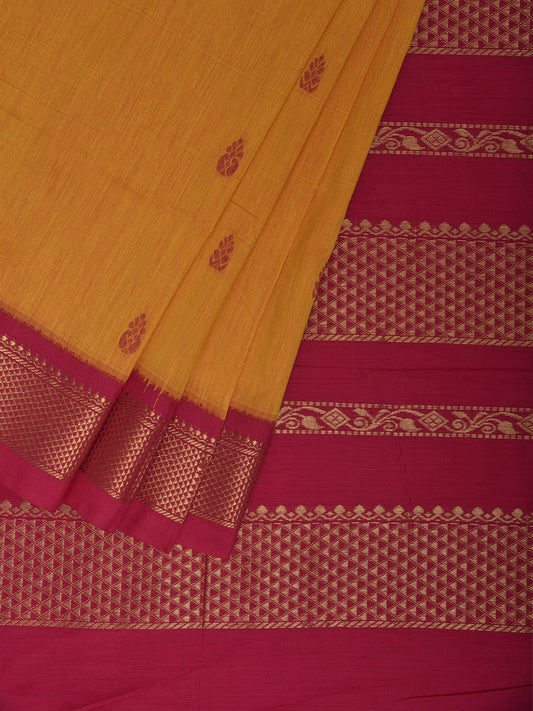 Yellow and Pink Gadwal Cotton Viscose Saree with Strips Pallu Design g0478
