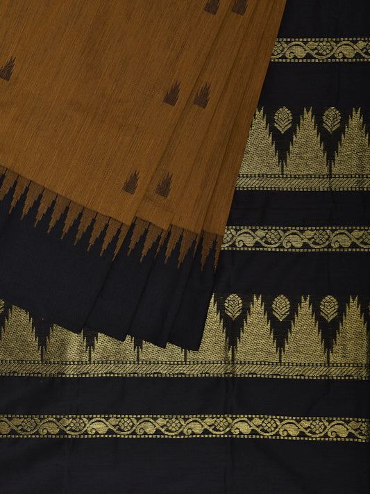 Olive and Black Gadwal Cotton Viscose Saree with Temple Border Design g0479