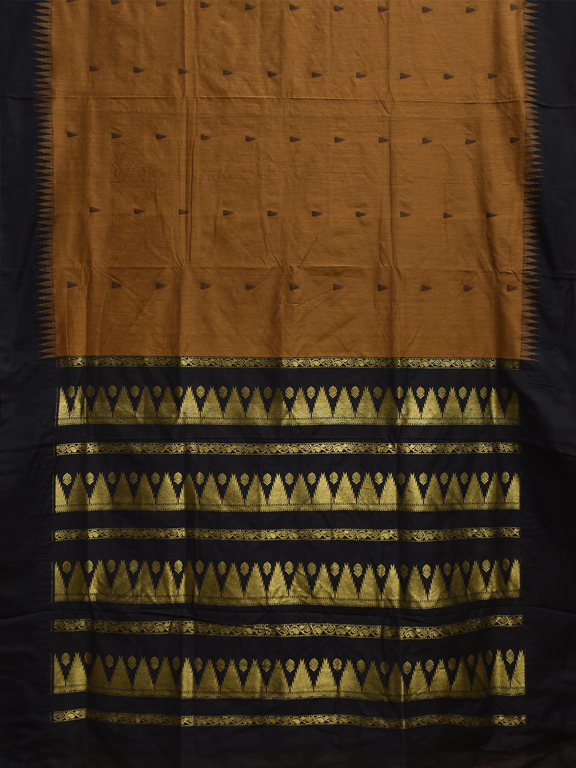 Olive and Black Gadwal Cotton Viscose Saree with Temple Border Design g0479