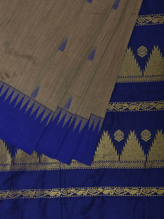 Grey and Blue Gadwal Cotton Viscose Saree with Temple Border Design g0480