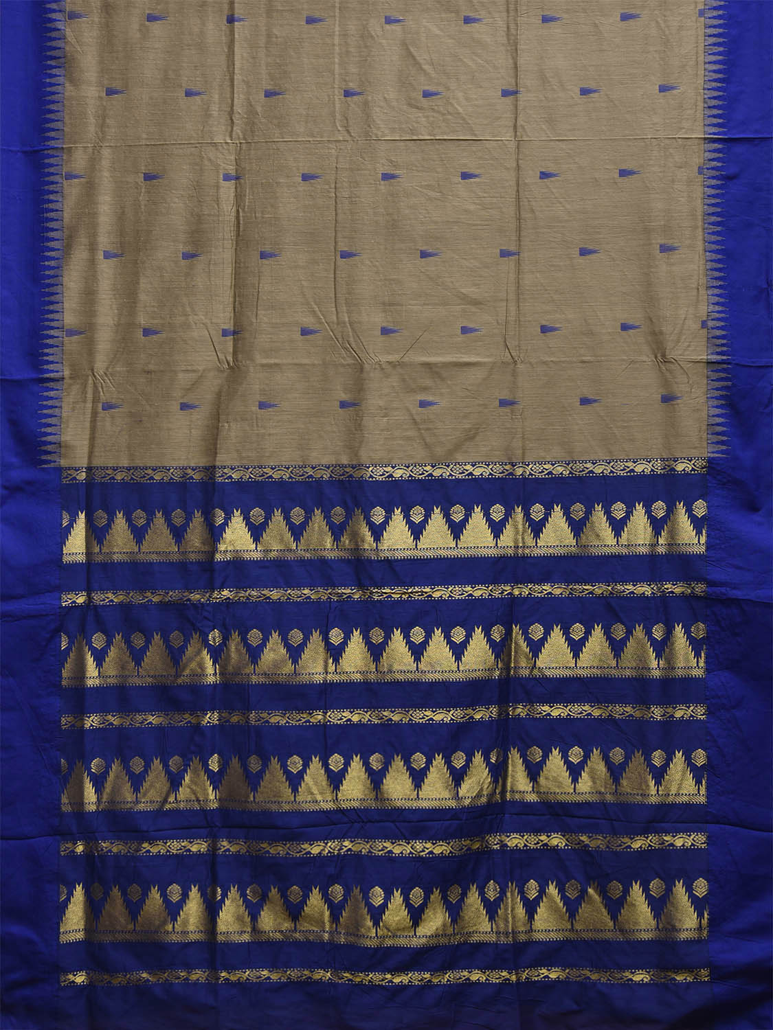 Grey and Blue Gadwal Cotton Viscose Saree with Temple Border Design g0480