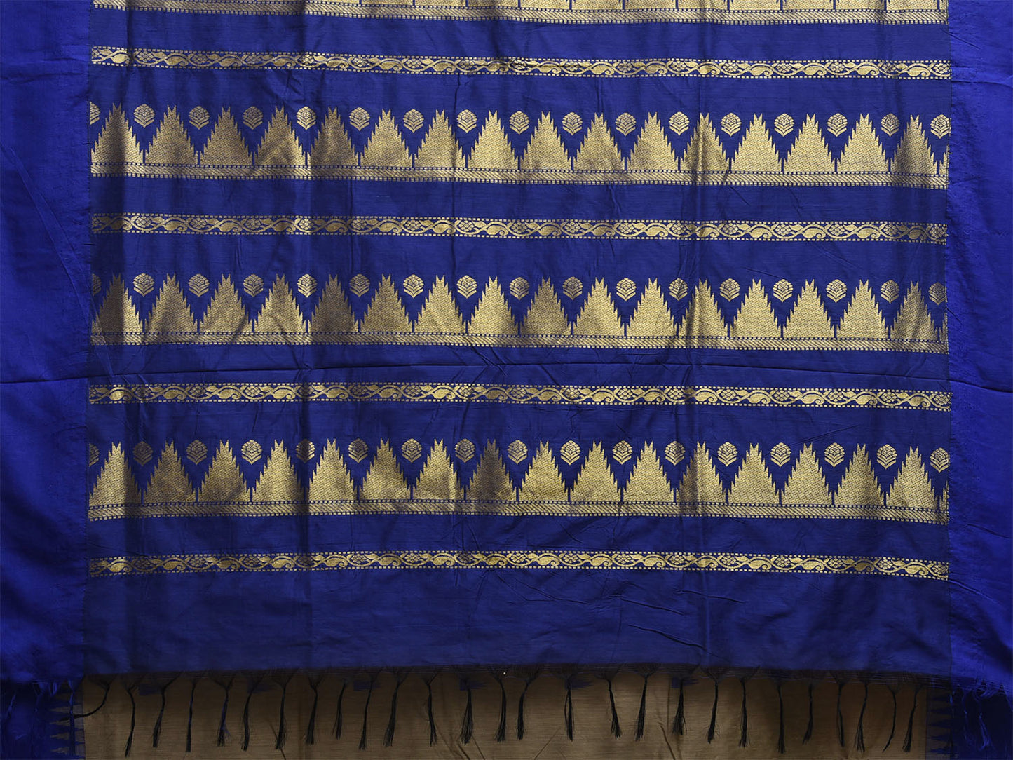 Grey and Blue Gadwal Cotton Viscose Saree with Temple Border Design g0480