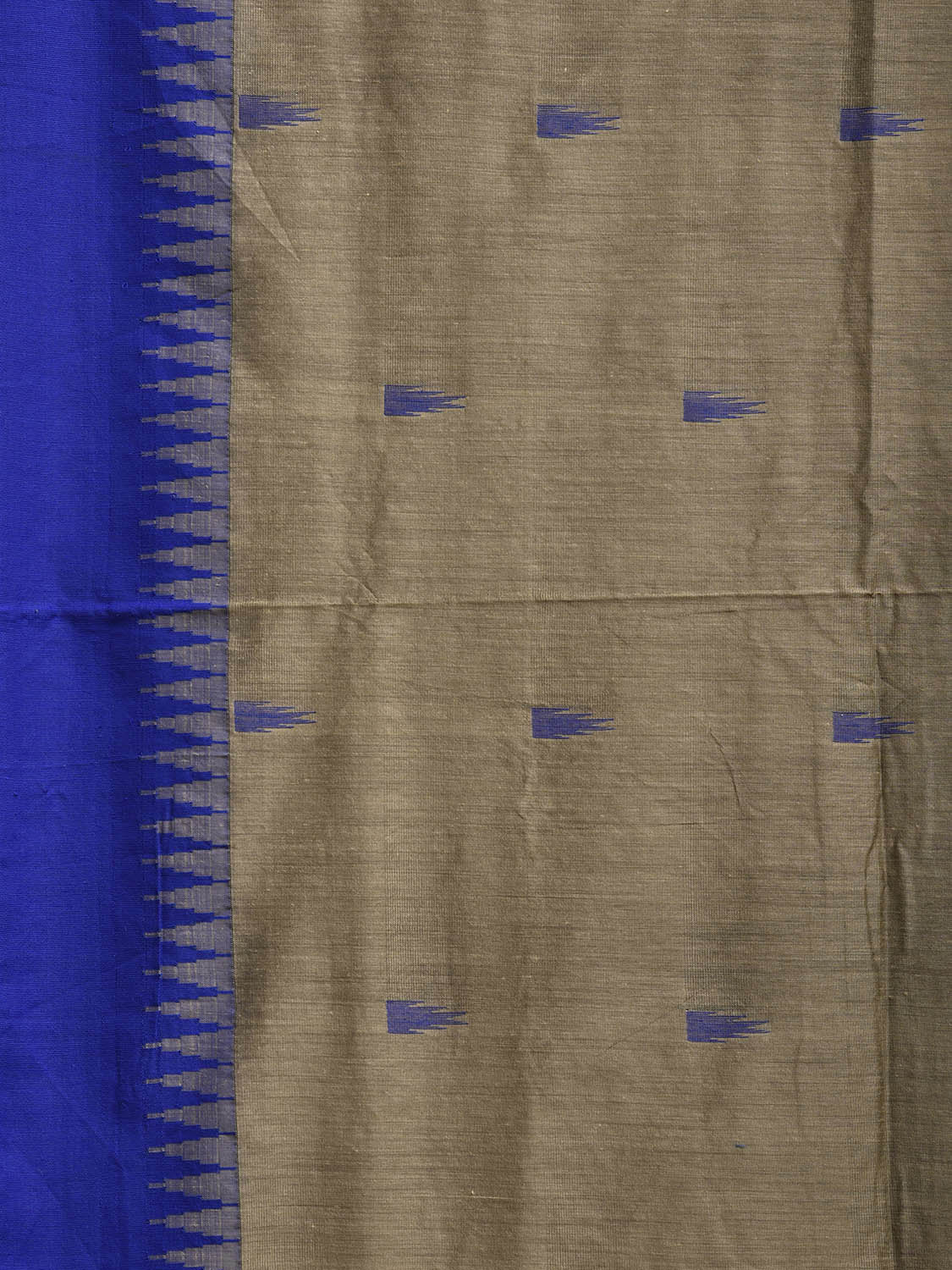 Grey and Blue Gadwal Cotton Viscose Saree with Temple Border Design g0480