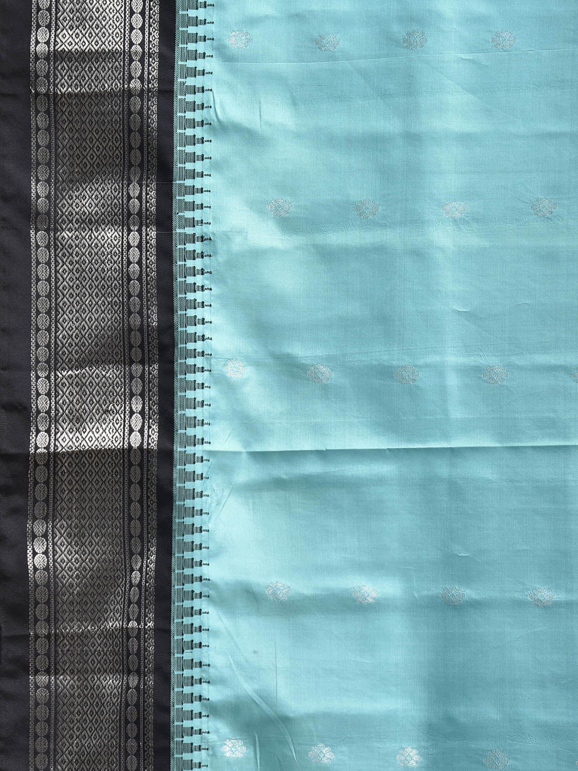 Sky Blue and Black Gadwal Silk Saree with Border and Mango Pallu Design g0481