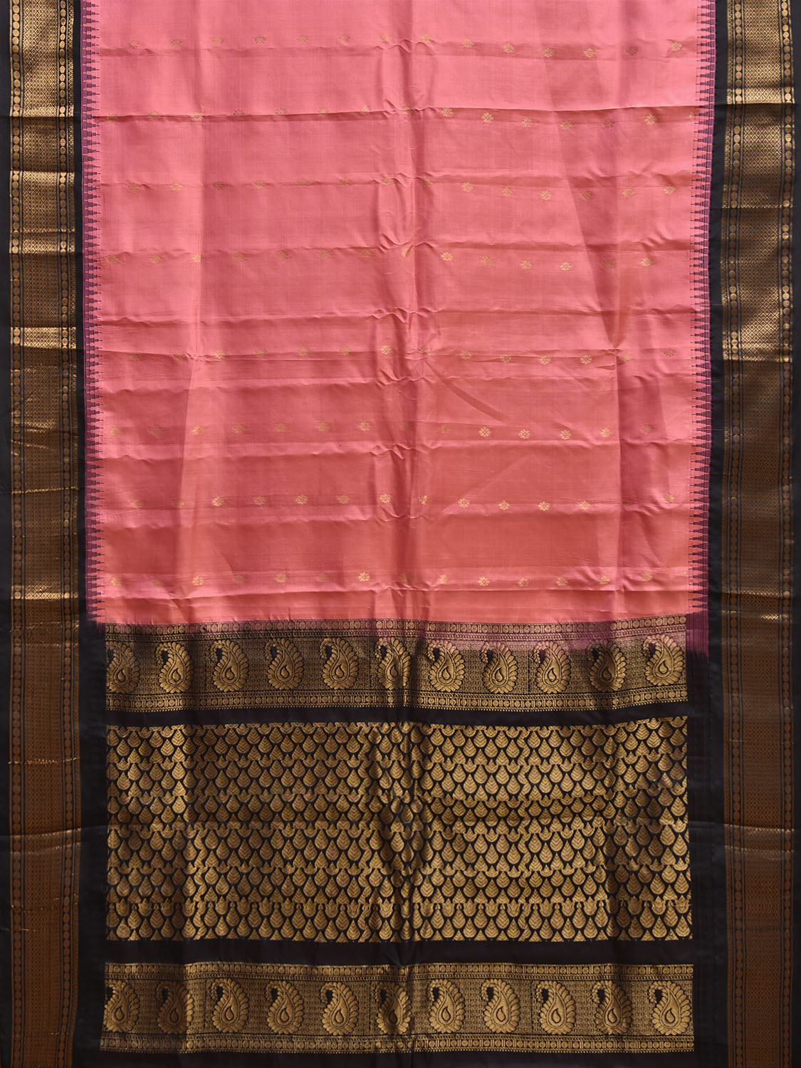 Peach and Black Gadwal Silk Saree with Border and Mango Pallu Design g0483