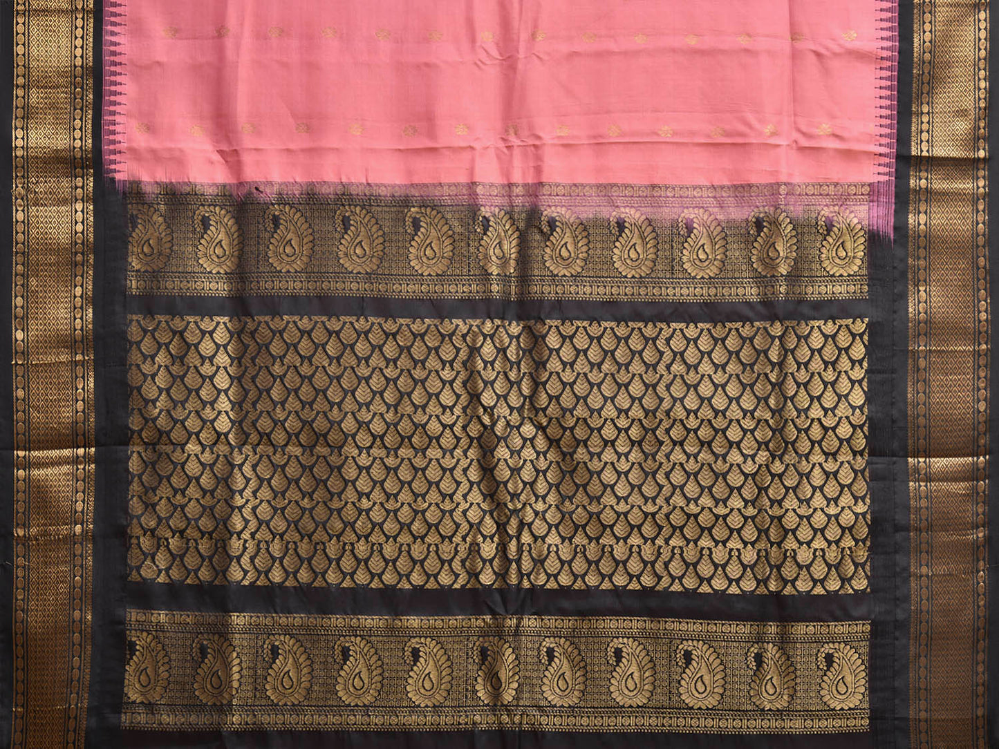 Peach and Black Gadwal Silk Saree with Border and Mango Pallu Design g0483