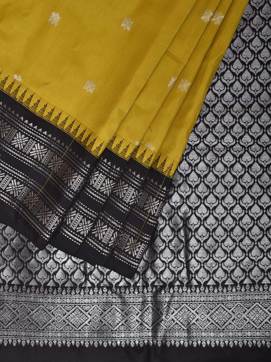 Olive and Black Gadwal Silk Saree with Border and Pallu Design g0484