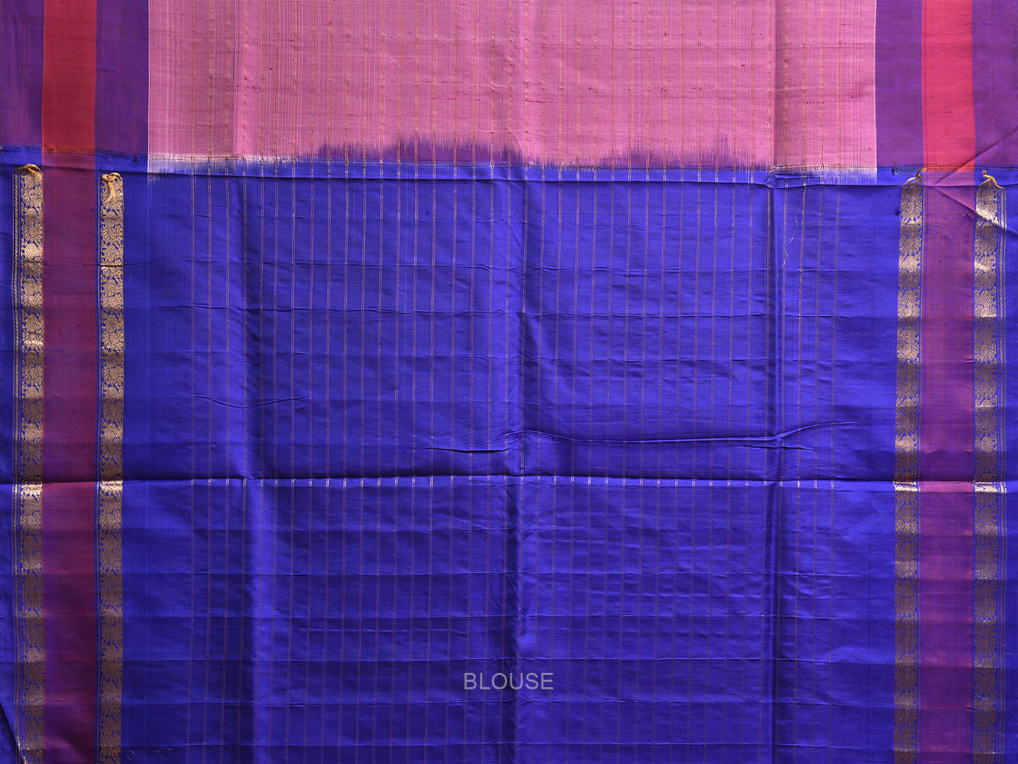 Pink and Blue Gadwal Silk Saree with Checks and Temple Border Design g0485