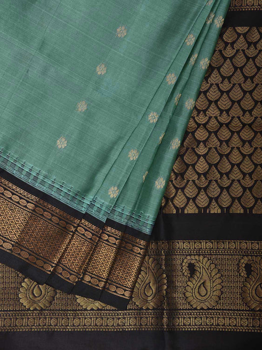 Sea Blue and Black Gadwal Silk Saree with Border and Mango Pallu Design g0486