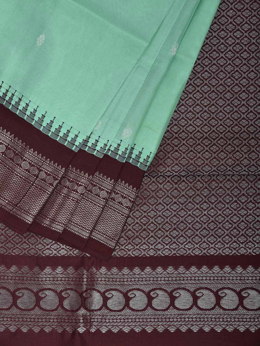 Turquoise and Maroon Gadwal Silk Saree with Border and Mango Pallu Design g0489