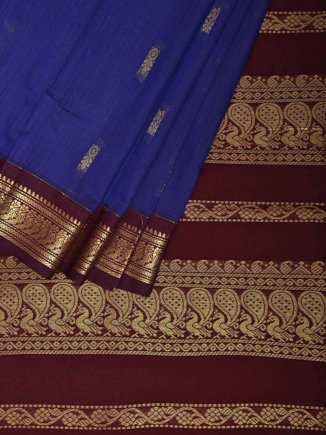 Blue and Maroon Gadwal Cotton Viscose Saree with Border and Pallu Design g0491