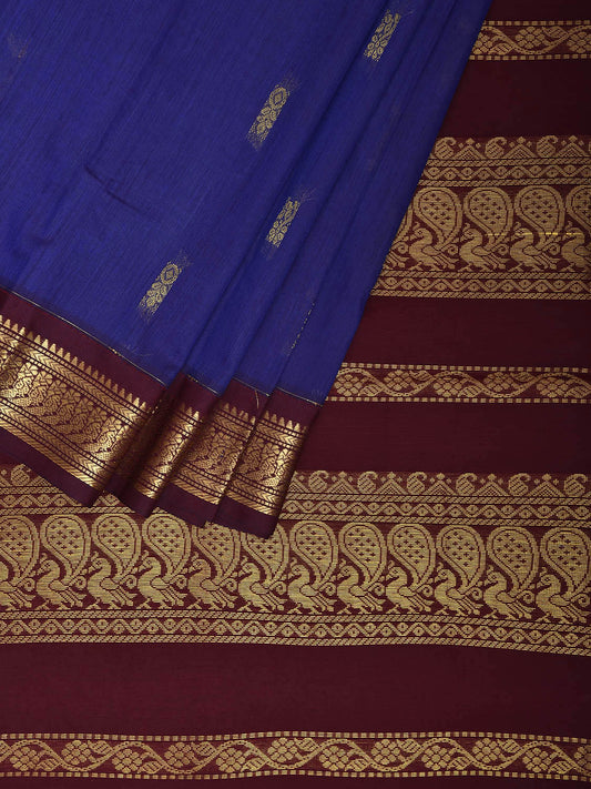 Blue and Maroon Gadwal Cotton Viscose Saree with Border and Pallu Design g0491