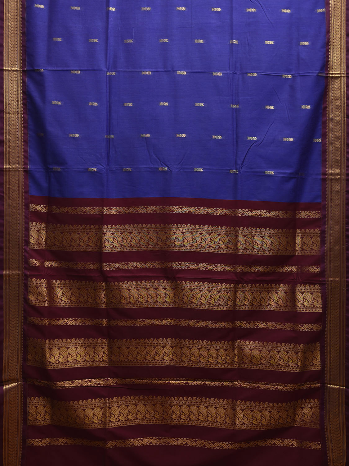 Blue and Maroon Gadwal Cotton Viscose Saree with Border and Pallu Design g0491