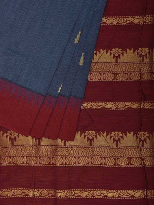 Teal and Maroon Gadwal Cotton Viscose Saree with Pallu and Temple Border Design No Blouse g0493