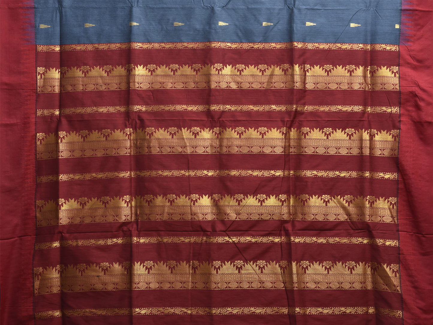 Teal and Maroon Gadwal Cotton Viscose Saree with Pallu and Temple Border Design No Blouse g0493