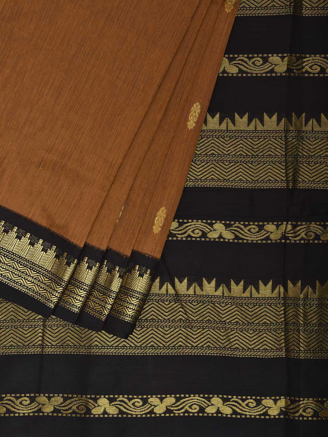 Dark Mustard and Black Gadwal Cotton Viscose Saree with Pallu and Border Design No Blouse g0495